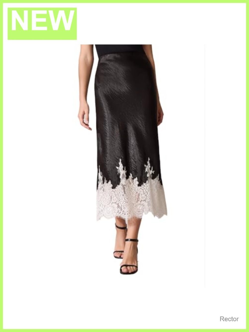 Women's Satin Midi Skirt with Lace Hem Bias-Cut A-Line High-Waisted